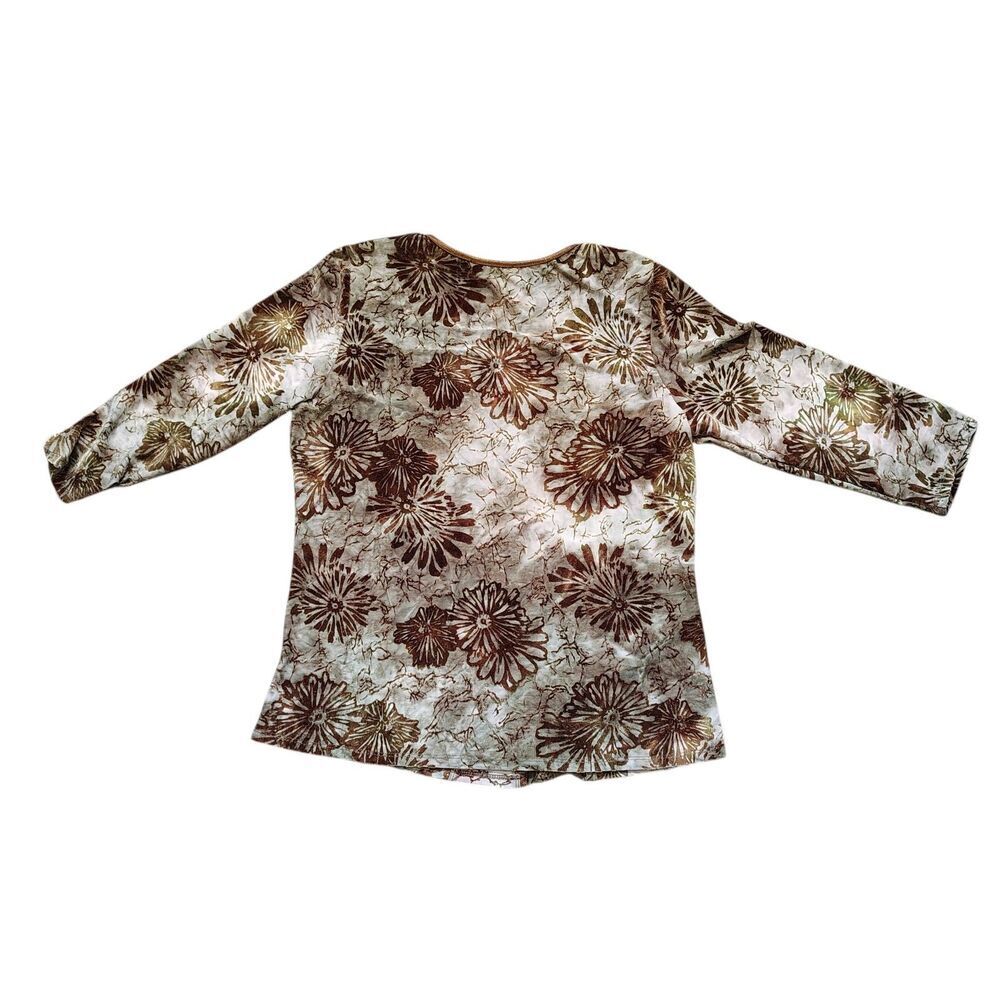 Womens Boho Floral Velvet Top Size L Earthy Brown Cottagecore Festival Hippie - Picture 2 of 8